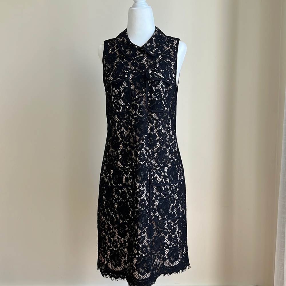 J. Crew lace sleeveless shift dress. Collar and front pockets.
